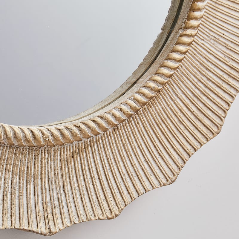 30" Bohemian Beige Round Wooden Decorative Bathroom Vanity Wall Mirror