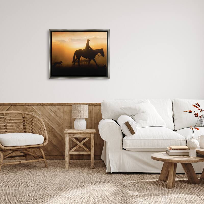 Stupell Western Horse at Sunset Framed Floater Canvas Wall Art Design by PBurchettePhoto