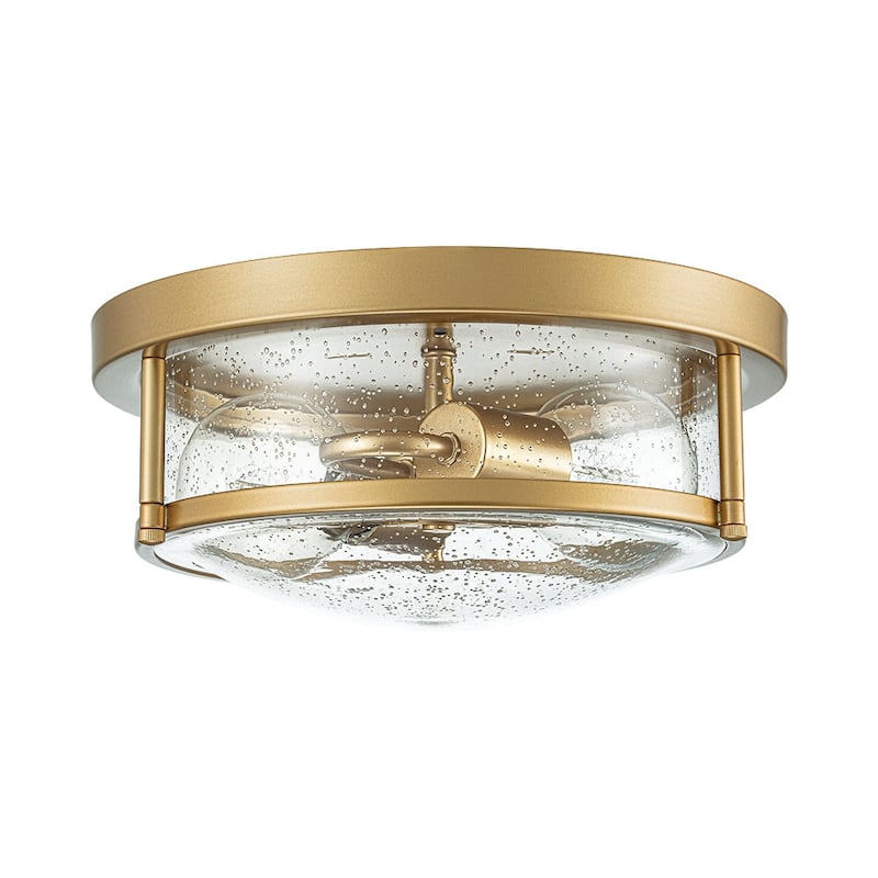 Farmhouse Black Round Seeded Glass Drum Semi Flush Ceiling Light -12in
