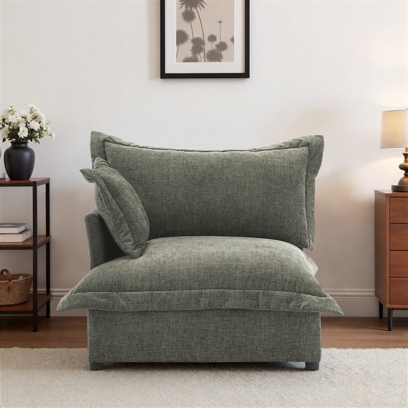 Double Layer Cushion Comfy Cloud Modular Sectional Sofa Couch Ottoman - Green Grey-Armchair-LeftFacing - Left Facing
