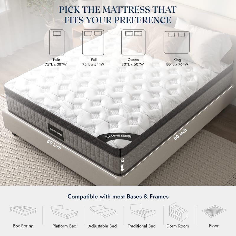 Assembled in USA - 12" Diamond Hybrid Mattress Pocket Coil and Cool Gel Memory Foam