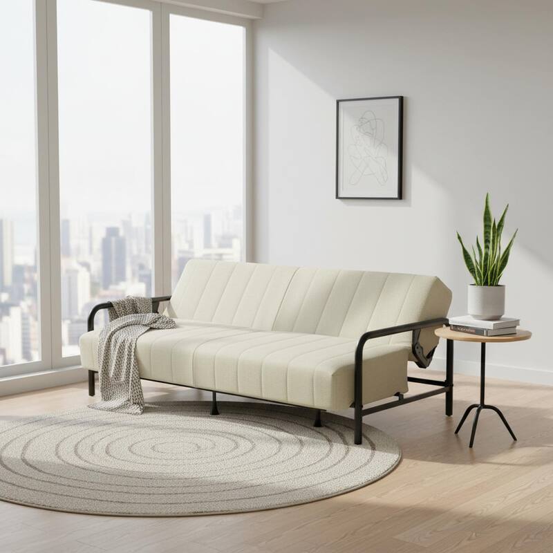 HOMYLIN Convertible Sofa Bed with Metal Frame & Linen Upholstery