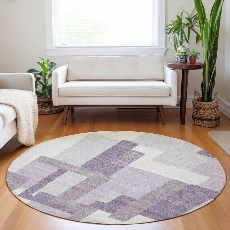 Premium Washable Super Soft Modern Geo Mayfield Rug - Lavender - 8' x 8' - Round