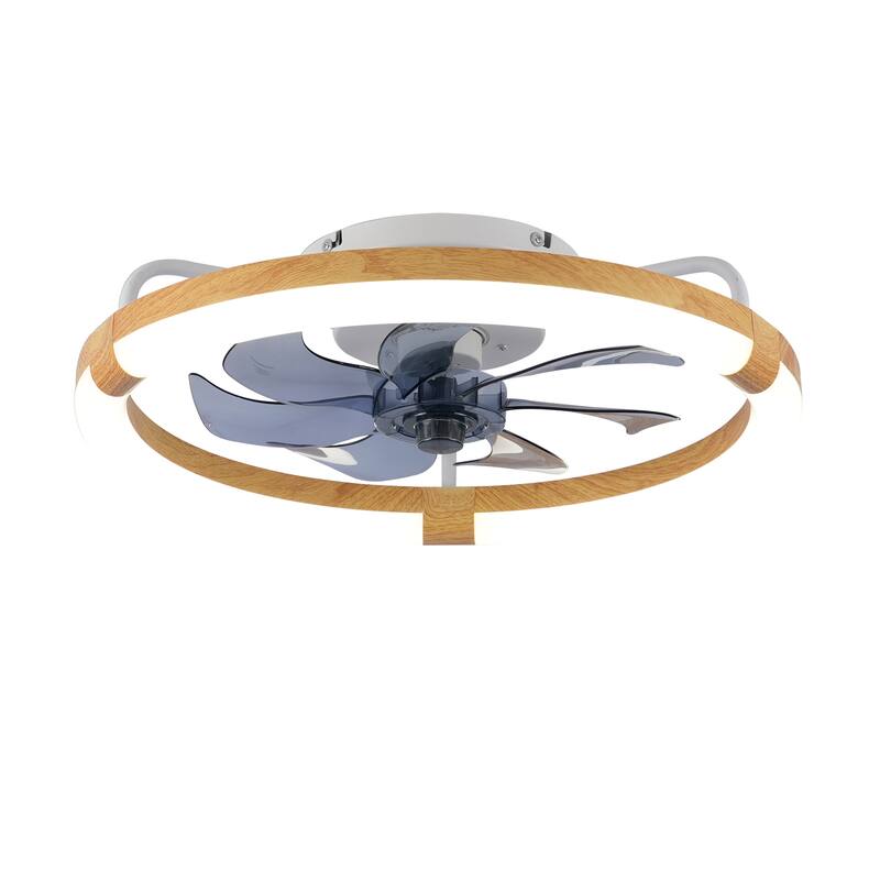 Sofucor 20 Inch Low Profile Ceiling Fan,Dimmable LED Ceiling Fans with Lights and Remote,Modern Flush Mount Fandelier Fans Light - Natural Wood