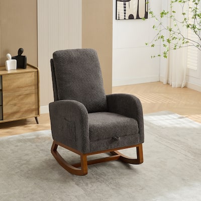 25.4"W Rocking Chair for Nursery, High Back Glider Chair with Retractable Footrest, Side Pocket