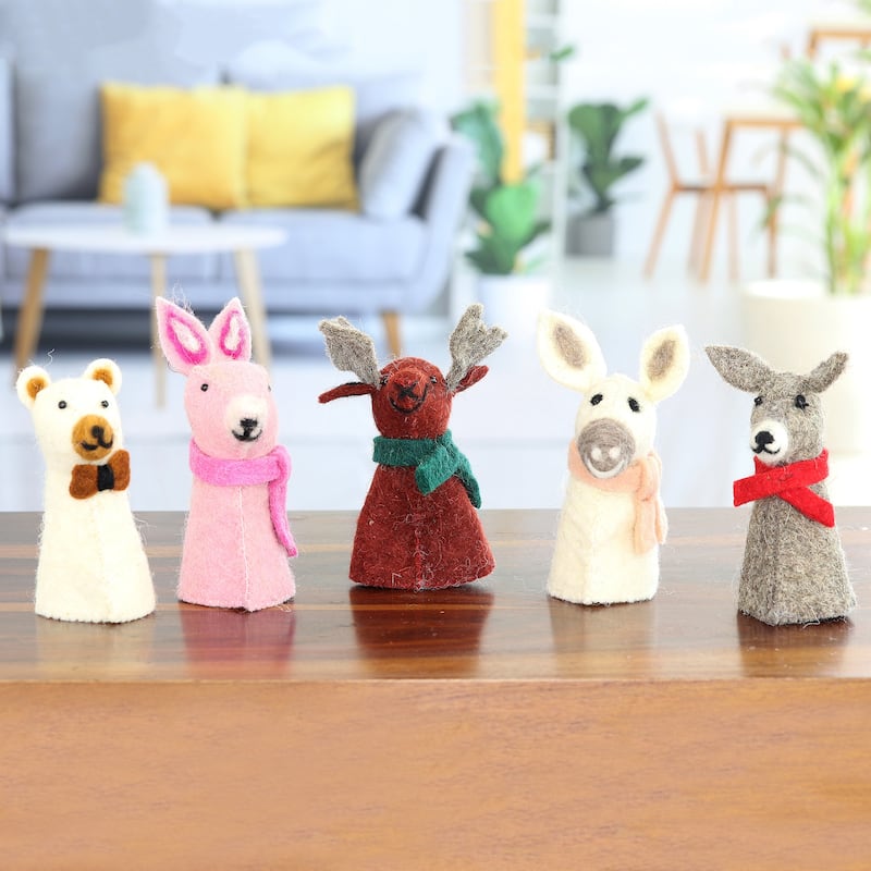 Novica Handmade Barnyard Holiday Wool Felt Bottle Toppers (Set Of 5)