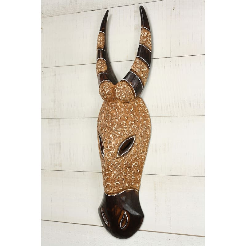 Wood Buffalo Wall Mask Hand Carved Tribal Art, Decorative Rustic Animal Wall Decor