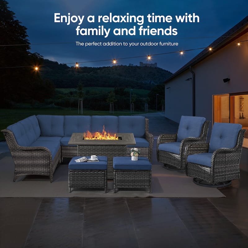 Outdoor Propane Fire Pit Table - 55000 BTU, Adjustable Flames - Rectangle