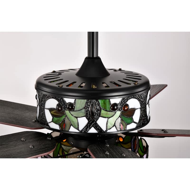 Temid 5-Blade Lighted Ceiling Fan 2-Tier Tiffany Style Glass