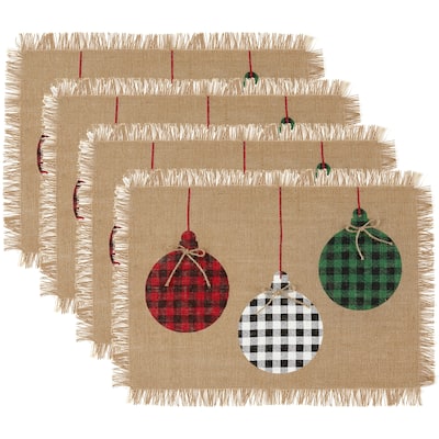Farmhouse Living Holiday Rustic Ornaments Burlap Placemat, Set of 4 - 13"x19"