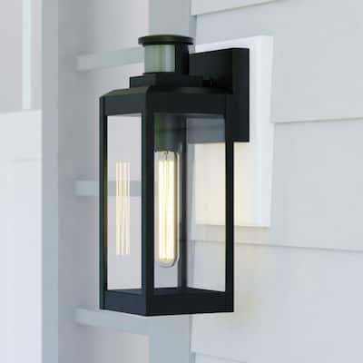 Kinzie Black Motion Sensor Dusk to Dawn Outdoor Wall Light Clear Glass - 5-in. W x 13.75-in. H x 6-in. D