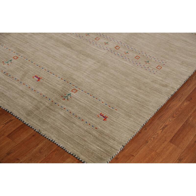 Hand Knotted Oriental 100% Wool Carpet Tribal Tribal Beige & Ivories Gabbeh Area Rug - 9' 8'' X 8' 1''