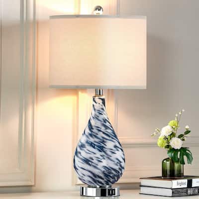 Cinkeda Blue Ceramic Table Lamp with Touch Dimmer & USB Ports