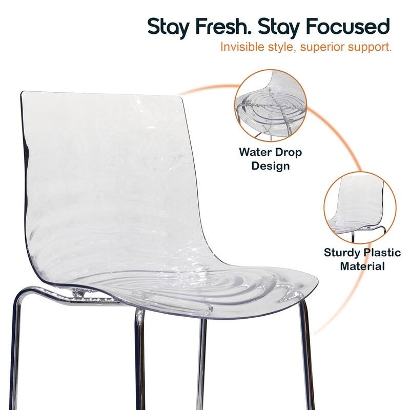 Astor Modern Plastic Bar Stool Chrome Steel Base Counter Stool with Ripple Swirl Seat Design and Footrest