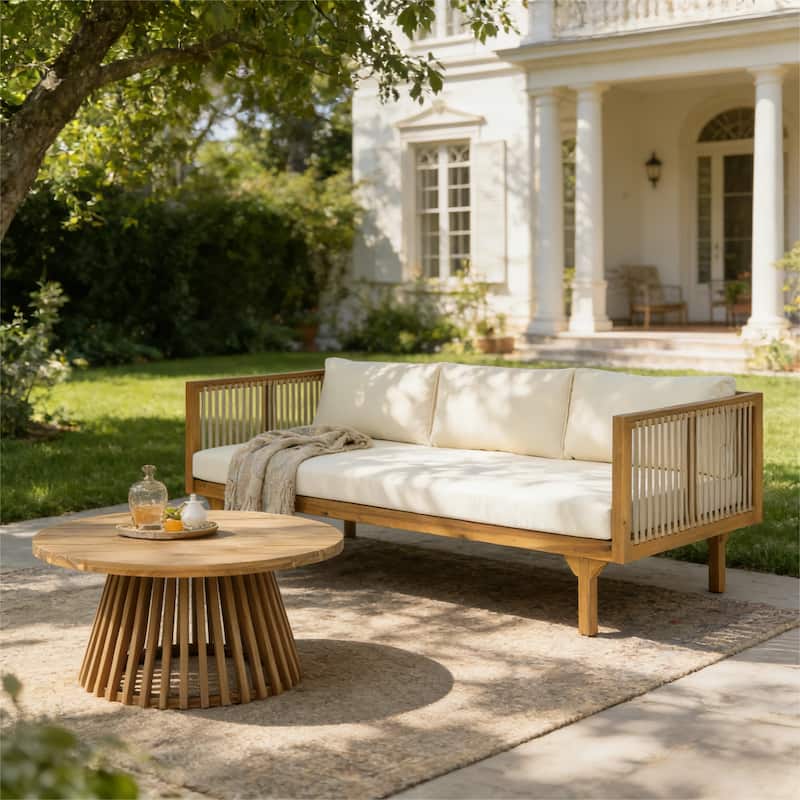 Christopher Knight Home - Outdoor Teak Finish Wood & Rope Woven Sofa Set with Coffee Table - Beige+Light Brown