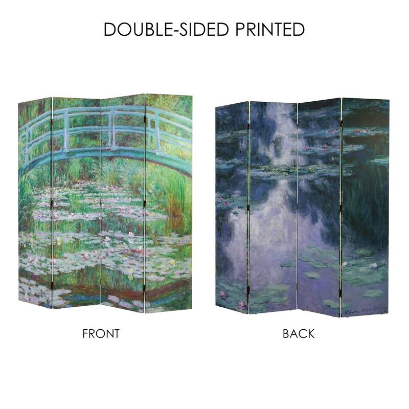 American Art Decor Double-Sided Canvas Room Divider, 4 Panels, 70" H x 63" L