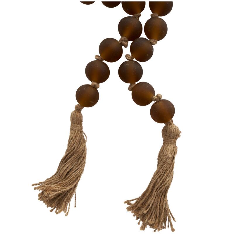 Glass Handmade Round Frosted Beaded Garland with Tassel with Knotted Brown Jute