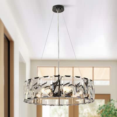 Modern Crystal 6-Light Drum Chandelier for Living Dining Room - Gold
