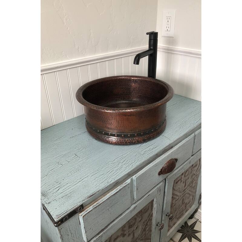 15-in Round Vessel Tub Hammered Copper Sink (VRT15DB)