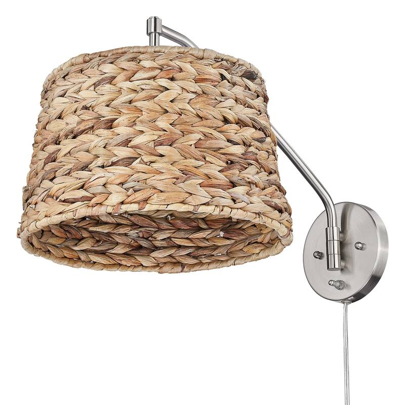 Wry Lighting Ryleigh 1-light Swing Arm Wall Lamp in Pewter and Woven Sweet Grass shade - 1 Light Articulating Wall Sconce