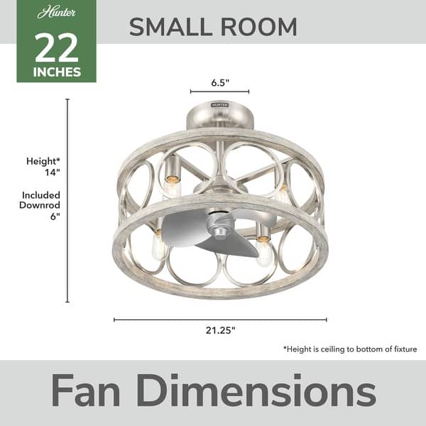 dimension image slide 0 of 2, Hunter Haven 22" Fandelier Ceiling Fan w/ Light, Remote - Modern, Industrial, Farmhouse - Small Spaces