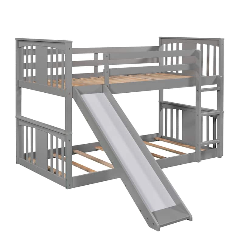 Twin Over Twin Bunk Bed with Slide & Ladder and Plywood, 250lb Capacity, Space-Saving Kids Bed