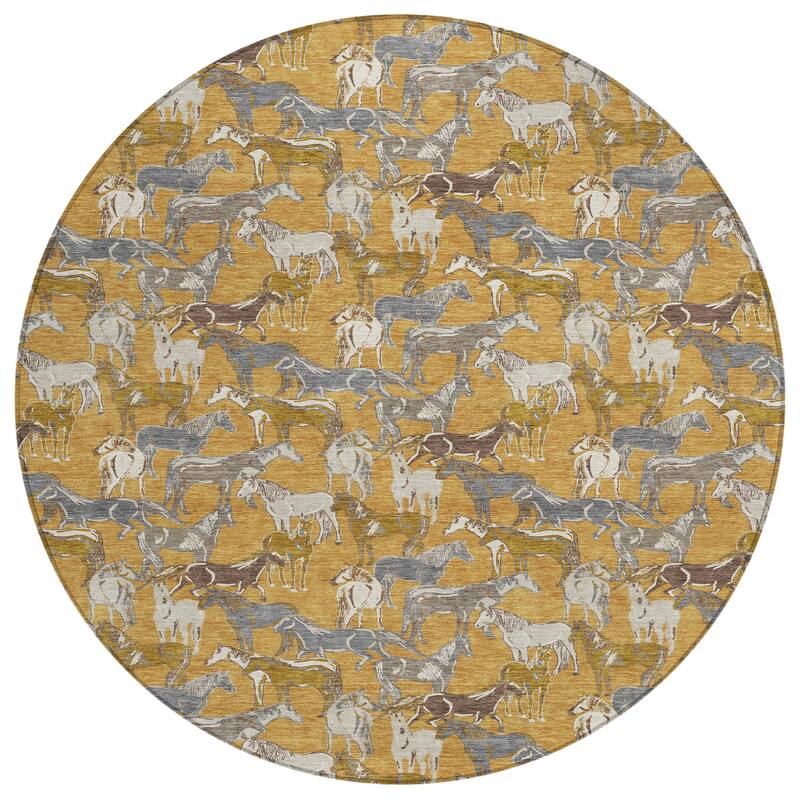 Machine Washable Indoor/ Outdoor Horse Herd Chantille Rug