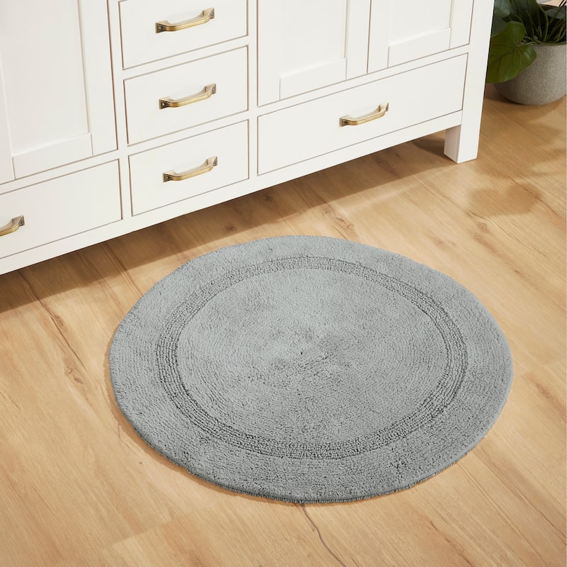 Better Trends Bath Rugs 100% Cotton Reversible Highly Water Absorbent Bathroom Rug for Shower, Sink, Bath Mats - Lux Collection - 30" Round - Silver