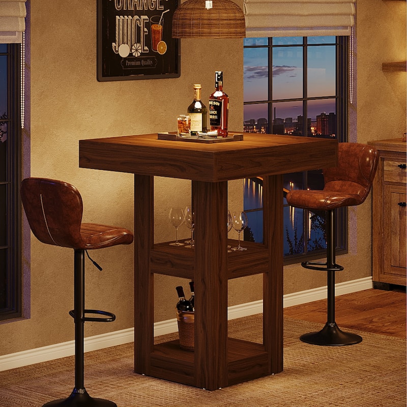 31.5-Inch Square Bar Table with Storage Shelves