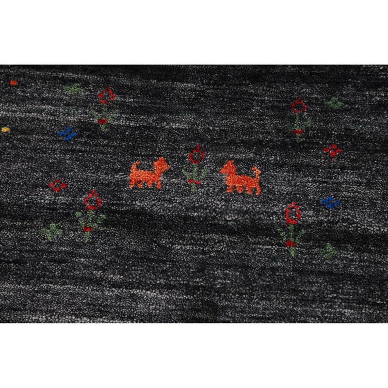 Charcoal Gabbeh Oriental Area Rug Hand-Knotted Silk Carpet - 8'10" x 11'9"