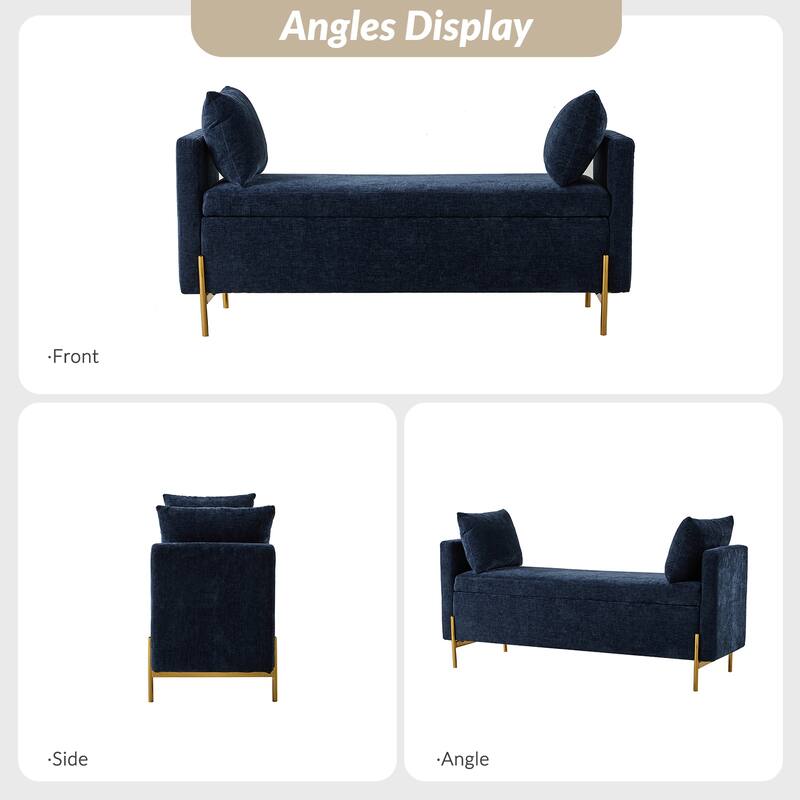 Angelus Upholstered Flip Top Storage Bench withTwo Pillows and Arms by HULALA HOME