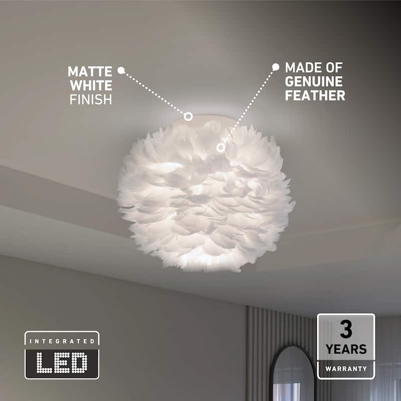 Artika Plume Modern Feather Shade Ceiling Light Fixture, White