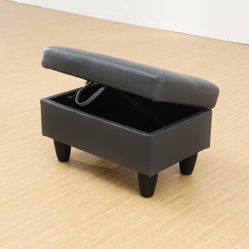 Dark Grey Upholstered Ottoman with Faux Leather