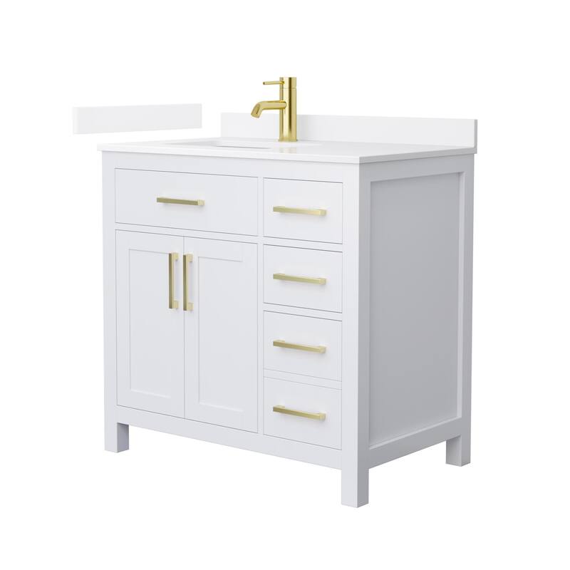 Wyndham Collection WCG2424-36S-QTZ-UNSMXX Beckett 36" Free Standing - White / White Quartz Top / Brushed Gold Hardware