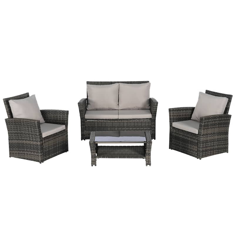 4 Pieces Outdoor Patio Furniture Sets,Garden Rattan Chair Wicker Set - N/A
