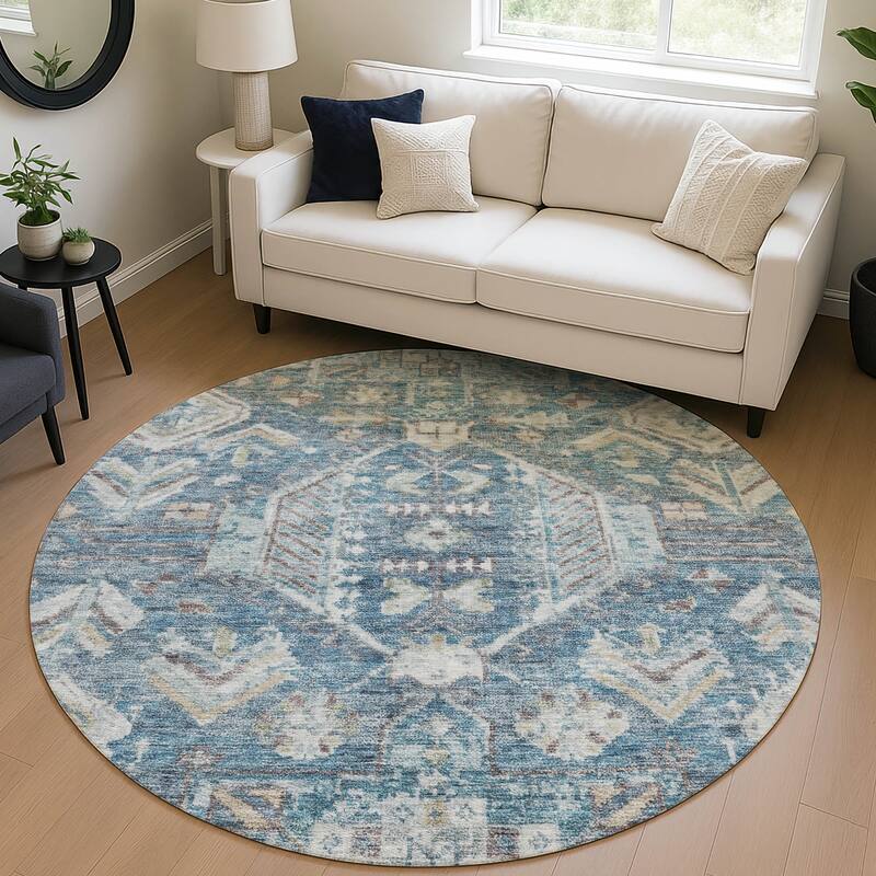 Machine Washable Indoor/ Outdoor Boho Traditional Chantille Rug