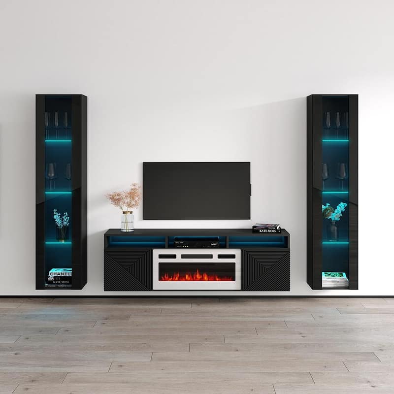 Giza WH-EF Floating Fireplace Entertainment Center - 41 - Black