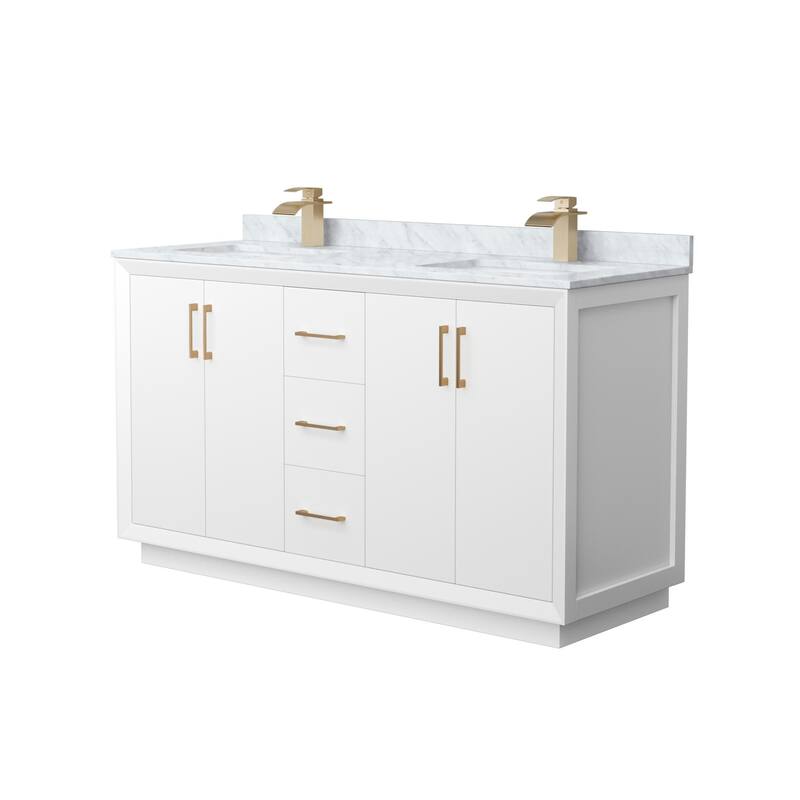 Wyndham Collection WCF414160D-NAT-UNSMXX Strada 60" Free Standing - White / Satin Bronze Hardware