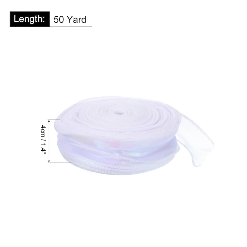 1.5 Inch 10 Yard Sheer Organza Ribbon Shimmer Chiffon Tulle Ribbons - White - 1 1/2" x 50 Yard