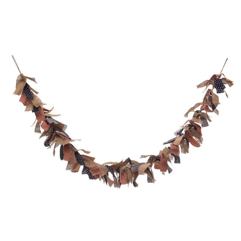 Glitzhome 6 Feet Americana Patriotic July 4th Fabric Garland Wreath - 72"L - Garland