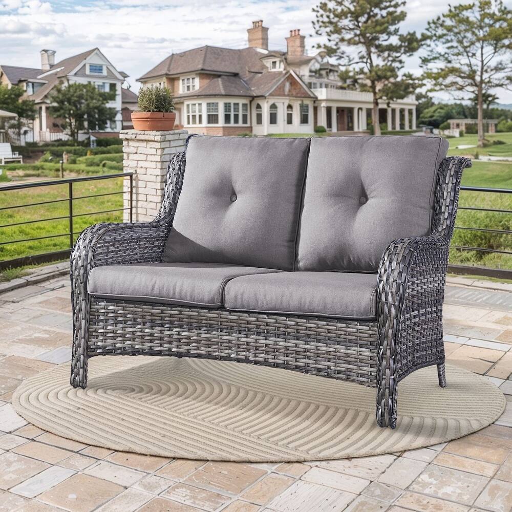 Gymojoy Stylish Patio Loveseat 2 Seat Sofa with Water-Resistant Olefin Cushions