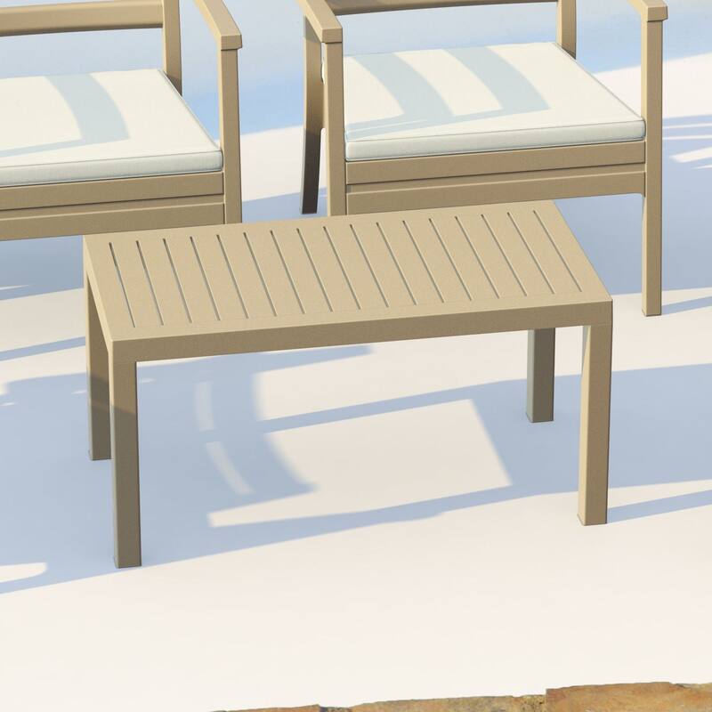 36" Taupe Brown Patio Solid Rectangular Patio Resin Coffee Table