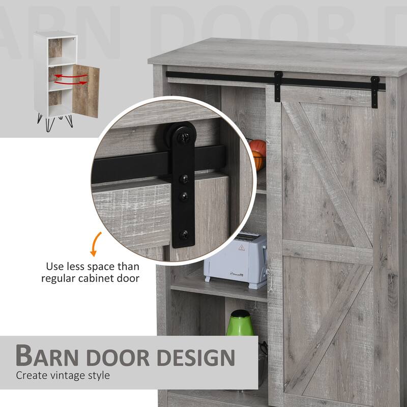 HOMCOM Cupboard Storage Cabinet/Home 3-Tier Organizer with Barn Door, and Adjustable Shelf - 35*17.75*52.25