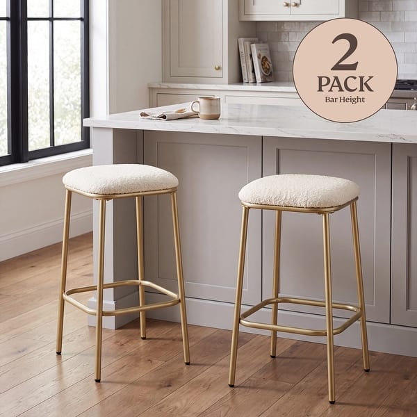 slide 2 of 15, Bower Home Modern Gold Backless Upholstered Counter Stool (Set of 2)