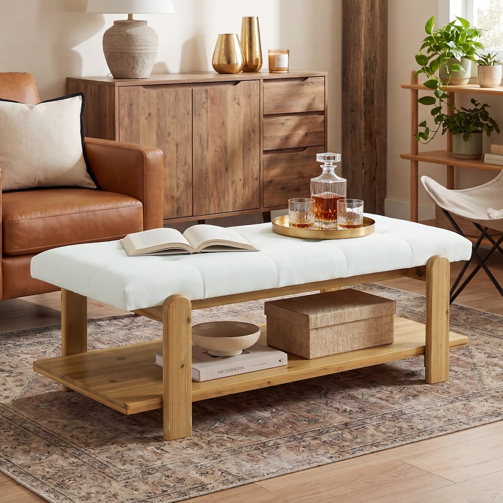 Rectangle Ottoman Coffee Table, Upholstered Tufted Footrest Ottoman