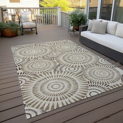 Machine Washable Indoor/ Outdoor Chantille Contemporary Burst Rug