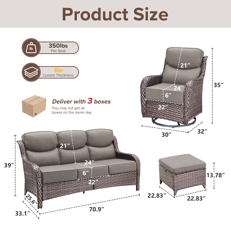 Gymojoy 5-Piece Patio Furniture Set with Swivel Glider Chairs, 6-Inch Ultra-Plush Cushions & Water-Resistant Olefin Fabric
