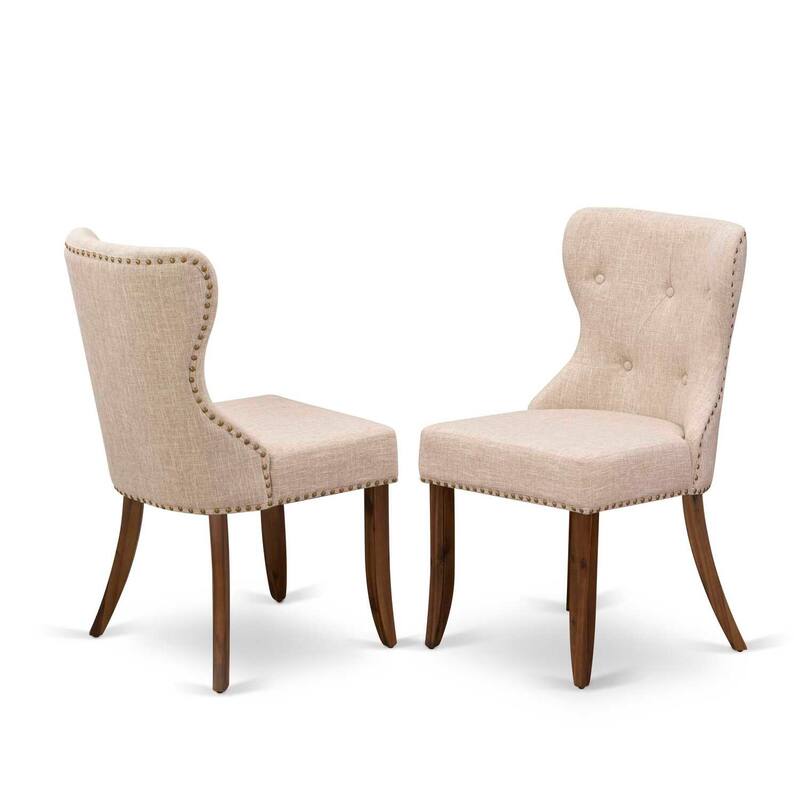 3-Piece Acacia Walnut Finish Solid Wood Top - Button Tufted Dining Room Set - Seats 4