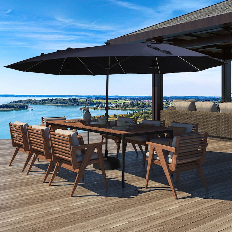 180'' x 108'' Rectangular Fiberglass Lighted Market Umbrella with Base