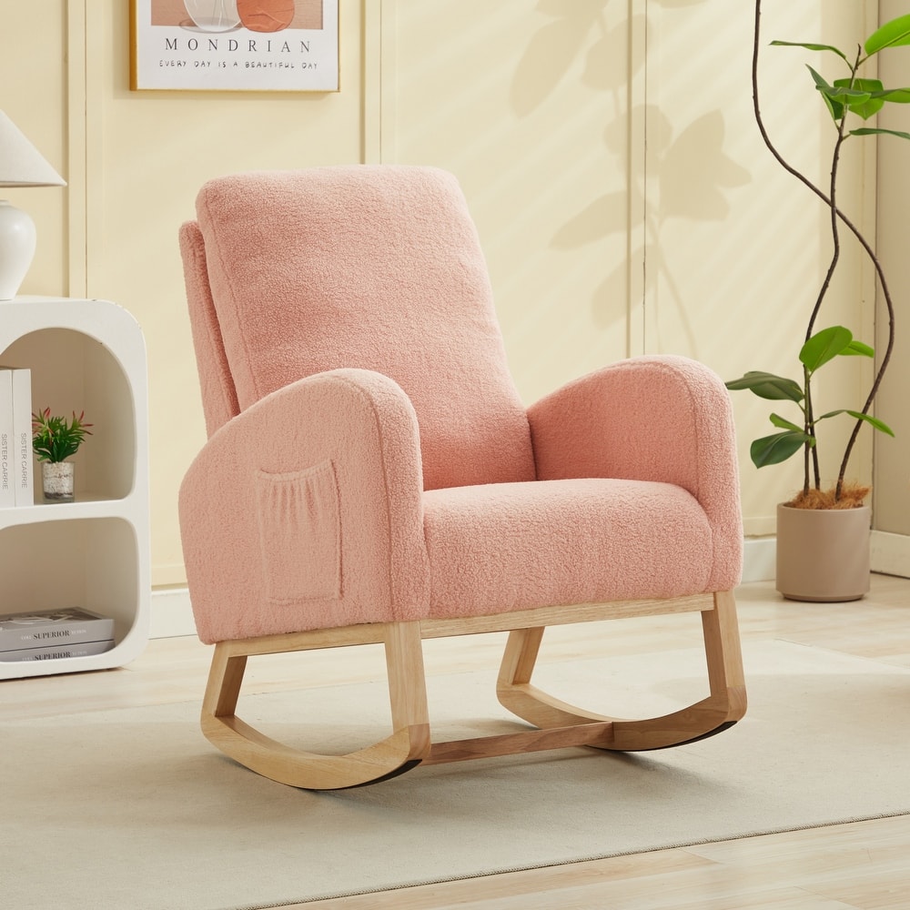 Upholstered Rocking Chair Nursery Chair with High Back and Side Pocket